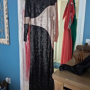 Elegant Rachel Zoe Formal Black and Gold-Pink Sequin Formal Backlass Dress